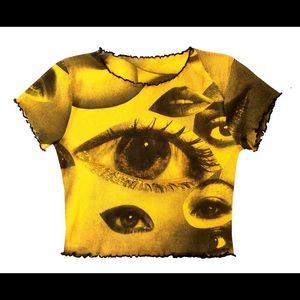 Eyes Mesh Crop Top Yellow